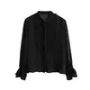 Novo para Outono 17/8 Início do Outono Estilo Corte Francês Romântico e Requintado Transparente Elegante Camisa com Gola Alta e Gravata F1177