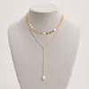 Joias transfronteiriças europeias e americanas moda design de moda acessórios de metal para mulheres colar de pérolas com franjas e lantejoulas de dupla camada