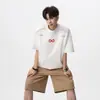 Camiseta Redonda de Algodón Pesado para Hombre, Estilo Americano High Street con Cremallera, Estampado de Letras para Verano, Mangas Cortas Holgadas y Transpirables