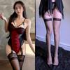 Lencería Sexy, Mono Sexy de Encaje, Atuendo Retro Rojo Transparente, No Necesita Quitarse los Tirantes, Uniforme de Tentación Apasionada, Sexy