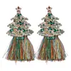 Pendientes de Navidad transfronterizos europeos y americanos, pendientes clásicos de árbol de Navidad con cuentas de metal, pendientes de moda de reno y lazo con pedrería