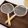 Colador Grande de Acero Inoxidable 304 Mango de Madera Oreja Única Espumadera para Comida Frita Utensilio de Cocina Doméstico Colador para Fideos Malla Filtrante