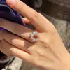 Anillo de Flor de Rubí Naranja Ovalado Estilo Palacio de Lujo Ligero Incrustado con Circonita Anillo Retro Elegante de Diamante Completo