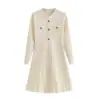 Vestido de tricô super estiloso cor damasco, estilo francês, para outono e inverno, com corte justo e que valoriza silhuetas petites, minissaia plissada