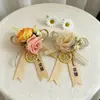 Alfileres de Boutonniere para Padrinos y Damas de Honor, Ramilletes de Boda para el Novio y la Novia, Juego Completo de Arreglos Florales para los Padres, Cinta
