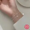 Pulseira de Prata Esterlina S925 Criativa de Camada Dupla Coração Feminina Moda Japonesa e Coreana ins Elegante Versátil Prata Pulseira Acessórios Transfronteiriço