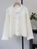 Cardigã de tricô com renda patchwork e pelo sintético de vison, nova coleção outono/inverno 2026, casaco suéter de estilo macio e delicado para mulheres