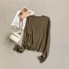 Nuevo top de punto de manga larga con cuello en V para otoño e invierno con mezcla de lana, diseñado como capa interior, estilo coreano, corte ajustado y favorecedor, top elegante para mujer