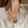 Marka coração preto gota óleo handmade corrente clavícula titânio aço chapeado 18K colar de ouro real em estilo retrô P1019