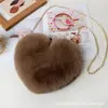 2019 Nuevo Día de San Valentín Bolso de Peluche con Cadena en Forma de Corazón para Mujer Bolso Cruzado Bolso Pequeño con Forma de Corazón de Melocotón para Mujer