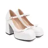 Comercio exterior 202332 hebilla para zapatos wish zapatos de moda para mujer 48 tacones altos nuevo europeo y americano blanco grueso