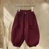 Calça Lanterninha de Algodão Puro Infantil com Forro de Fleece, Calça Longa Espessa Integrada de Fleece para Meninos, Calça Solta Versátil Estilo Floresta de Inverno