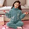 Cardigan de Pijama de Franela para Niñas con Cremallera Otoño Invierno Niños Espesado Coral Fleece Conjunto Ropa de Casa Cálida Estudiante Niño