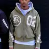 Moletom com Capuz e Zíper Estilo High Street Hip-Hop Comércio Exterior Patch Digital Jaqueta Falsa de Duas Peças Calça de Moletom Criativa com Cintura Dupla