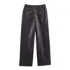 Ropa de Mujer para Exportación Estilo Europeo y Americano Moda Otoño 2024 Pantalones Casuales de Mujer de Cuero PU de Cintura Media-Alta Rectos para Cadera Pantalones de Mujer