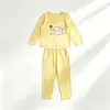 Conjunto de ropa interior básica DeRong para niños para otoño e invierno, cómodo y versátil, conjunto de manga larga y pantalón largo sin costuras para casa para niñas