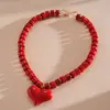 Colar Europeu e Americano de Coração com Contas Acrílicas, Corrente de Clavícula Personalizada Dopamina Nicho, Colar Simples de Alto Padrão Transfronteiriço para Mulheres