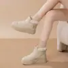 LiquidaciónZapatos Casuales de Invierno para Mujer con Cordones Bajos Encaje Forro Espeso de Felpa Superficie de Cuero Bloqueo de Temperatura Suela Gruesa Antideslizante Botas de Algodón