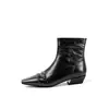 Botines Retro de Tacón Bajo Grueso para Mujer 2026 Otoño Invierno Punta Cuadrada Estilo Británico Botas Chelsea Cremallera Lateral Adelgazantes Botas Individuales para Mujer
