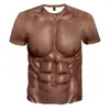 Desejo Popular Sexy 3D Musculoso Masculino Manga Curta Paródia Criativa Fitness Elástico Camiseta Curta Estampada Digital em Estoque