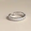 Anillo Abierto de Diamante Estilo Nuevo para Mujer, Gama Alta, Versátil, Plata S925, Borde de Perlas Retro, Anillo Índice Completo de Diamantes de Zirconia