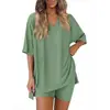 Comercio Exterior Transfronterizo Europeo y Americano Amazon Ropa de Mujer Verano Nueva Moda Casual Holgado Cuello en V Pijama Ropa para el Hogar Color Sólido Conjunto
