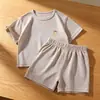 2026 Nova Roupa Infantil de Manga Curta Verão Fresca Conjunto de Roupas com Modal para Ar Condicionado para Meninos e Meninas Roupas de Casa de Manga Curta