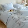 Conjunto de quatro peças de algodão lavado de grau A com renda, fresco e simples, para dormir nu, capa de edredom com bordado floral pastoral, roupa de cama para quarto principal 4