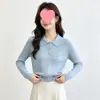 Suéter de punto de manga larga bordado con oso estilo coreano para otoño e invierno para mujer, nueva camiseta base corta, suéter blanco
