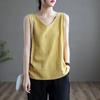 Camisola de Moda Morada Reductora de Edad de Alta Gama de Algodón y Lino sin Mangas Top de Verano Nuevo Versátil Literario Retro para Mujer