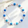 Versión de Alta Gama de Collar con Diseño de Calcedonia Blanca Natural de Alta Calidad, Calcedonia Azul y Ágata Roja Cadena para Clavícula