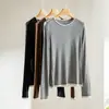 Colección Primavera 2026 Tencel Lana Cachemir Cómodo Alta Elasticidad Cuello Redondo Bloque de Color Falso Dos Piezas Camiseta Base Top Casual para Mujer