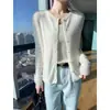 Cárdigan de Punto Fino 100% Lana para Mujer, Color Sólido, Cuello Redondo, Suéter Elegante y Versátil, Prenda Superior de Lana para Primavera y Otoño
