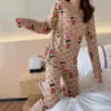 Pijama de Primavera y Otoño para Mujer, Pantalones de Manga Larga, Conjunto de Dos Piezas Casual de Dibujos Animados para Niña, Seda de Leche, Delgado, Traje para Casa