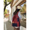 Mochila para mujer estilo retro japonés, lona lavada, bloques de color, con efecto de caída, mochila casual para estudiante