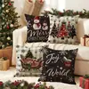 Funda de Cojín Navideña a Cuadros Retro Patrón de Muñeco de Nieve Árbol de Navidad Trineo Decoración Navideña para Sala de Estar Funda de Almohada