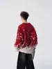 Suéter de Tricô da Moda com Estampa de Flocos de Neve Gradiente Vermelho e Gola Redonda para Homens, Versátil, Fashion, Solto, Casual, Tricô Colorido, Manga Longa