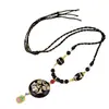Collar Zaki Lam con Cuenta Dzi de Nueve Ojos Procesada al Fuego de Xizang con Cuerda Trenzada Hecha a Mano, Cuenta Dzi de Ágata, Diseño de Nicho, Suministro de Producto Popular