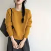 Suéter de Punto de Color Sólido con Cuello Redondo, Estilo Perezoso Otoño e Invierno para Mujer, Manga Larga, Corte Holgado, Adelgazante, Versátil, Top Corto Suave de Punto para Mujer