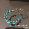 Pulsera de piedra preciosa en forma de corazón melocotón brillante con baño de color oro de 18 quilates, circonita microincrustada, ojo de caballo, circonita, pulsera totalmente de diamantes, ajustable
