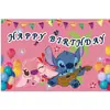 Tela de Fondo de Cumpleaños de Stitch Suministros de Decoración para Fiesta de Cumpleaños Diseño del Lugar Banner de Tela de Poliéster de Stitch