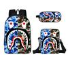 Mochila Escolar de Dibujos Animados Nuevo Tiburón Transfronteriza Bolso Cruzado para Niños Estuche de Lápices de Una Sola Capa para Niños Set de Tres Piezas Empezando por Una Pieza