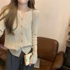 Cardigan Fino de Tricô com Gola Tesoura Estilo Coreano Kaning 2026 Outono Novo Suéter Básico de Tricô Manga Longa para Mulheres
