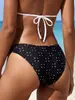 Nuevo Bikini Halter con Textura de Punto de Cruz Borde Blanco Bloques de Color Copas Triangulares Bañador de Cintura Baja Traje de Baño de Dos Piezas Mujer