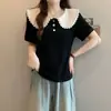 Camisa de Mujer Talla Grande Verano 2025 Nuevo mm Gordo Cuello de Muñeca Encaje Manga Corta Top Aspecto Adelgazante y Camisa Elegante