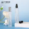 Botella de Vidrio Transparente con Patrón de Rombo Rectangular para Perfume, Botella con Atomizador, Botella Vacía Dispensadora de Cosméticos, Botella Portátil de Muestra