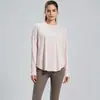 Top de yoga de seda helada de verano, tacto desnudo, cuello redondo, holgado, transpirable, versátil, camiseta casual deportiva de manga larga para fitness