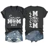 Amazon Ebay Site Independente Moda Estampada na Frente e nas Costas Camiseta Feminina para Mãe Idosa 2027 Manga Curta Decote V Camada Base