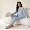 Pijama popular de manga comprida e calça comprida para primavera e verão para mulheres, solto e leve, pode ser usado fora de casa, confortável para ficar em casa, novo modelo 2026