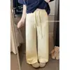 Foto real de los nuevos pantalones de pierna ancha de otoño 2026, estilo coreano, cordón, casual, holgados, simples para mujer 17767